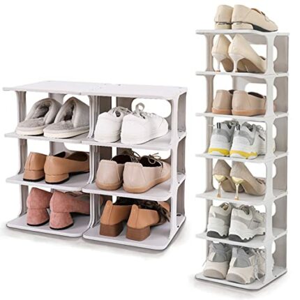 Dscabomlg Shoe Storage 8 Tier Free Standing Shoe Rack Stackable Shoe Organizer for Closet Plastic Vertical Shoe Holder For Entryway Space Saving