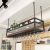 SUCHETA Wine Rack Ceiling Wine Rack Suspension Wine Glass Holder Wine Bottle Holder Overhead Garage Storage Hanging Plant Shelf Wall Mount Shelf