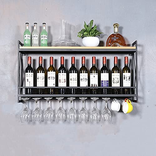 EYLINK Industrial Wine Racks Wall Mounted Wine Holders, Wine Bottle Holder Hanging Wine Glass Rack Wine Storage Shelf Wine Cabinet Cupboard Champ