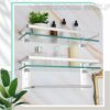 Suzile 2 Pcs Glass Bathroom Shelf with Towel Bar 15.7 in Glass Shelf for Bathroom Bar Shelf with Rail Glass Floating Shelves Bathroom Shelving Wa
