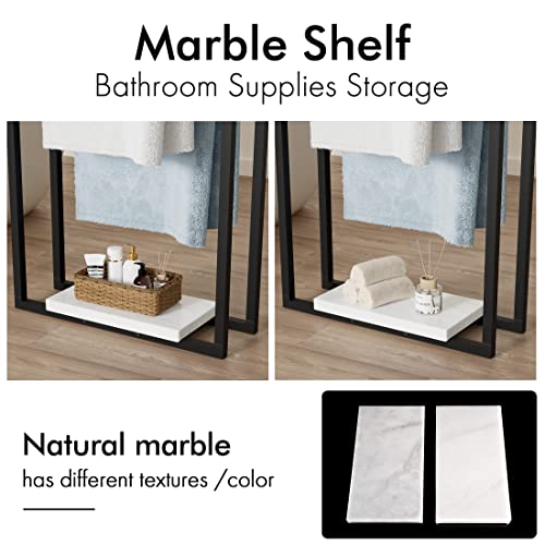 KES Towel Rail with Marble Base 2 Tier, Bathroom Towel Holder Free Standing Towel Rack Towel Stand Matte Black, BTH501-BK