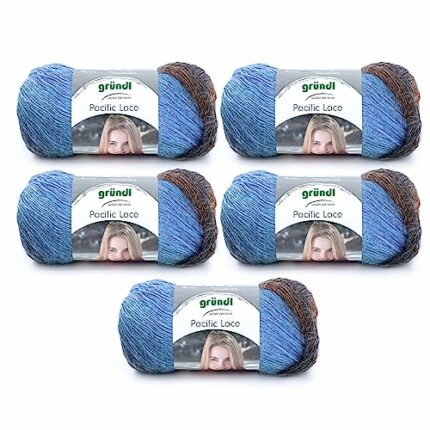 Gründl Pacific Lace Pack of 5-Beige red Brown Light Blue, 5X 100g
