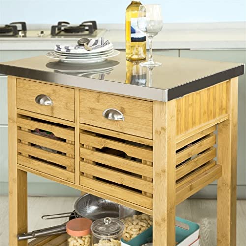 MIAOHY Kitchen Serving Storage Trolley Cart with Stainless Steel Worktop Solid and Practical Trolley