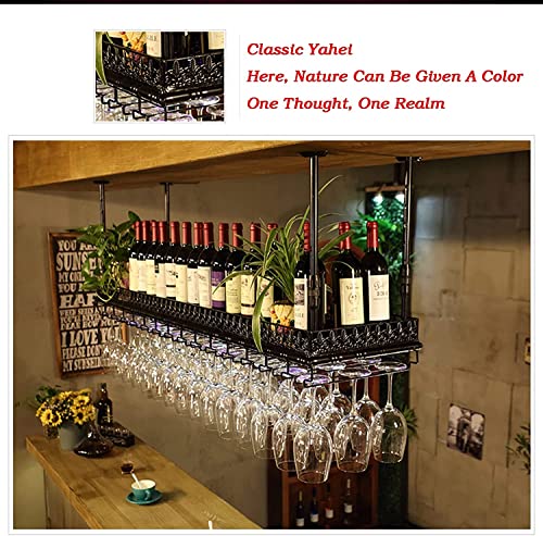 EMISOO Hanging Wine Rack, Retro Ceiling Decoration Rack, Upside-down Hanger Suitable for Living Room, Dining Room, Bar, with Colorful Lights (Col