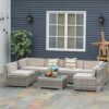 WALNUT Beige 7-Piece Rattan Conversation Furniture Set Outdoor Wicker Patio Sofa Set