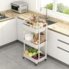 Sywhitta 3-tier Storage Rack on Wheels, Kitchen Storage Utility Cart, Rolling Storage Rack for Bedroom, Bathroom, Office, White
