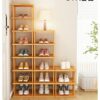 SkiPdr 2-9 Tiers bamboo Shoe Rack - Vertical Narrow Shoe Shelf Storage - Tall Narrow Shoe Organizer for Entryway Closet Hallway