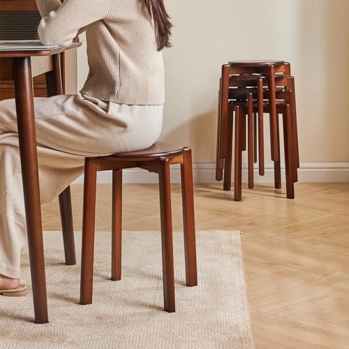 YMYNY 4pcs Solid Wood Round Stool, Shoes change Stool, Dressing Stool, Small stool, Stackable Stools for Living Room, Dining Room, Kitchen, Class