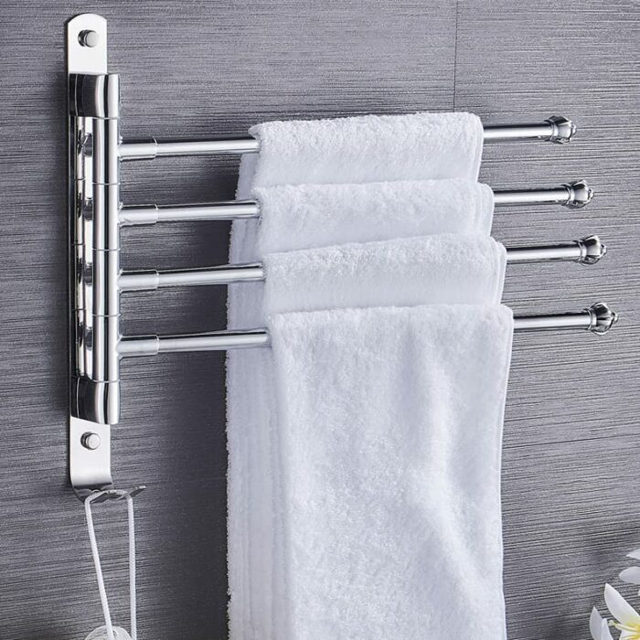 Swivel Towel Rail Wall Mounted Chrome Stainless Steel Towel Rack Holder with 4 Swivel Bars 180° Rotation Swing Towel Holder for Kitchen, Bathroom