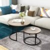 Round Nesting Coffee Table Modern Nesting Side Set of 2 End Table for Living Room Balcony Garden, etc,Round Wooden Accent Coffee Table with Solid
