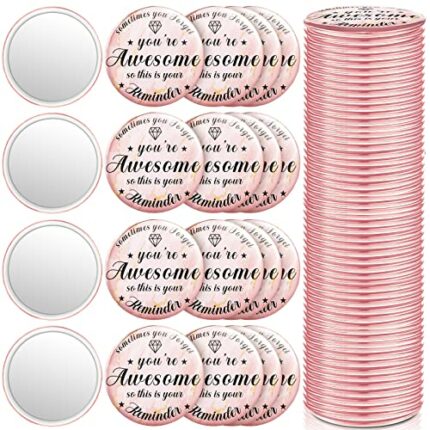 Gulfmew 2.76 Inch 36 Pcs Inspirational Compact Mirror Bulk Employee Gifts Round Makeup Glass Mirror Personal Purse Pocket Mini Mirror for Women G