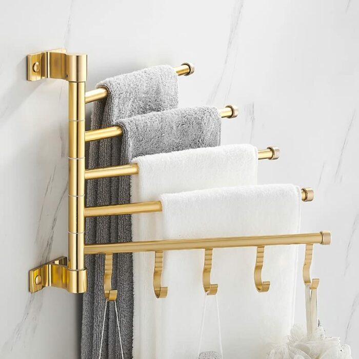 TBIIEXFL Aluminum Wall Mounted Rotating Towel Rack Bath Rail Hanger Towel Holder Bathroom Accessories Storage Rack