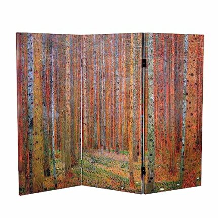 Red Lantern Double Sided Works of Klimt Room Divider - Tannenwald/Farm Garden, 3 Foot - 3 Panel