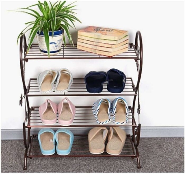 KRHINO Shoe rack Iron Multi-Layer Shoe Rack Shelf Storage, Multifunctional Metal Shoe Stand Organizer Cabinet For Closet Bedroom (Color : Schwarz