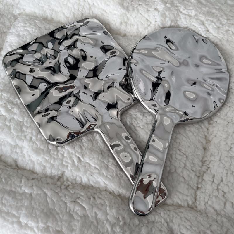 JJUUYOU Handheld Mirror with Handle, Hand Held HD Mirror, Salon Hairdresser Plain Mirror Retro Style, 22X12 CM Single-Sided Portable Travel Vanit