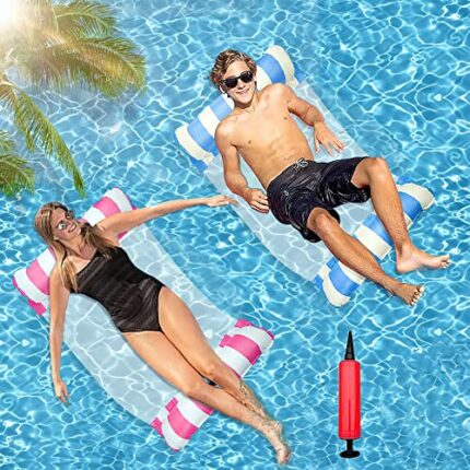 Pool Inflatable Water Hammock Pool Inflatables Hammock Water Floats with Air Pump (Red+Blue 2Pcs)
