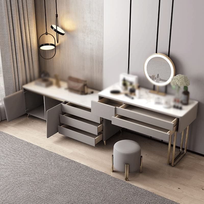 KJHD Wooden Dressing Table Bedroom Vanity Table Makeup Cabinet LED Smart Storage Side Cabinet