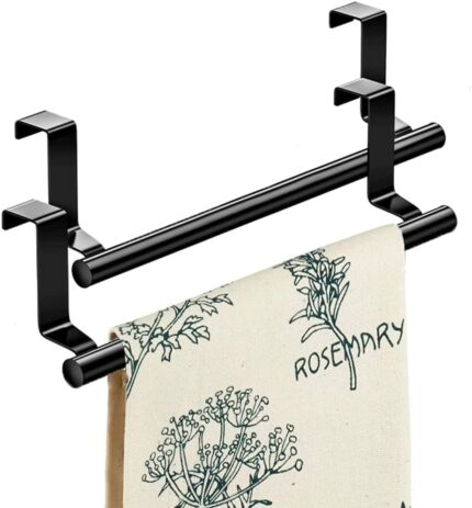 Over the Door Towel, Kitchen Bathroom Towel Holder for Cupboard Drawer Cabinet, Over Cabinet Towel Bar, Black 2,for Hand, Tea Towels, Anti Scratc