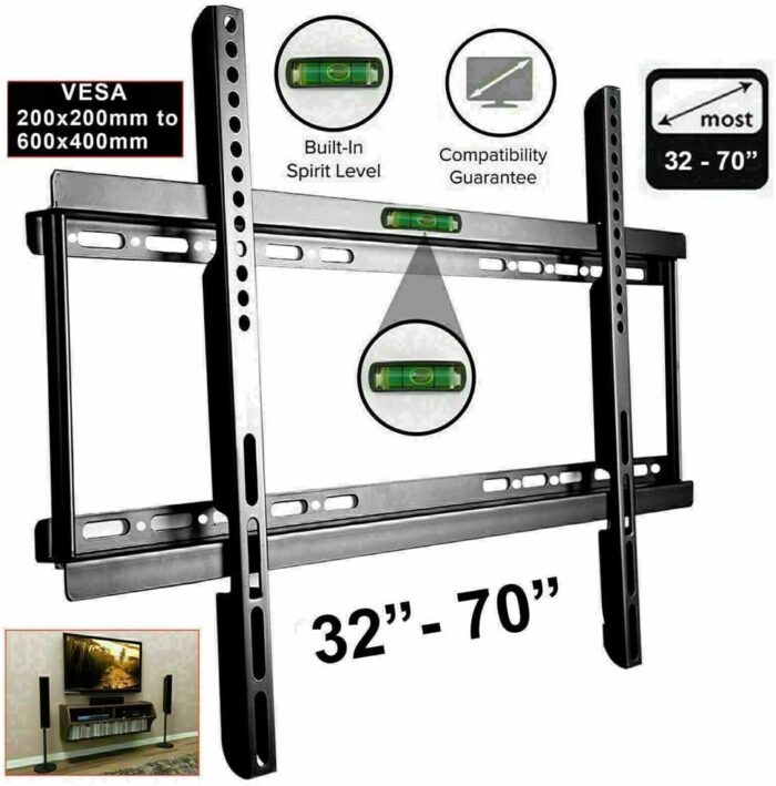 TV wall Bracket for most 32-70 inch LED, Ultra Heavy Duty TV Wall Mount for LCD With Bubble Level Fits Up to 600x400mm TV Wall Mount Flat & Curve