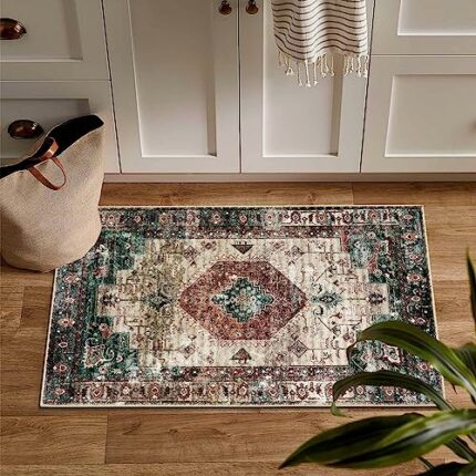 LEEVAN Indoor Door Mat, Vintage Non-Slip Entryway Rug 24''x36'', Oriental Distressed Kitchen Rug, Washable Low Pile Doormat for Home Patio/Back D