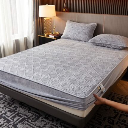 Extra Deep Pocket Fitted Sheet Flannel Sheet Set Solid Color Milk Fleece Mattress Pad Cover Dustproof mattress cover for Bedroom Apartment (Color