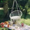 VOUNOT Swing Chair with Round Seat Cushion, Macrame Hammock Hanging Chair for Indoor, Outdoor, Beige