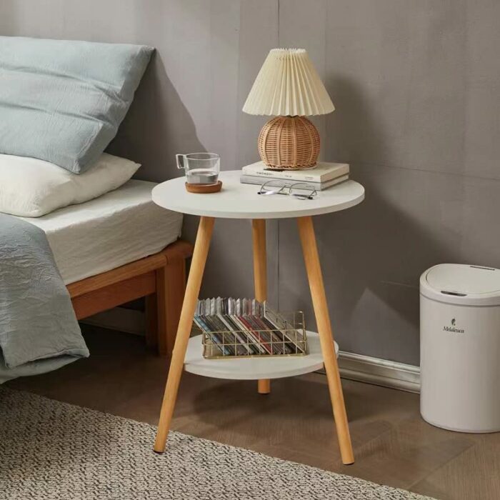 KZOBYD Round Side Table 2 Tier End Table With White Table Top Round Coffee Table with Metal Frame Modern Style Bedside Table Sofa Tea Table for L