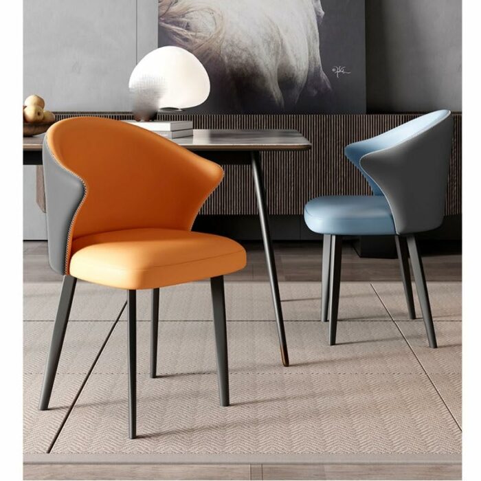LXXSH Faux Leather Designer Dinning Chair Office Metal Bedroom Dining Chairs Kitchen Ornaments