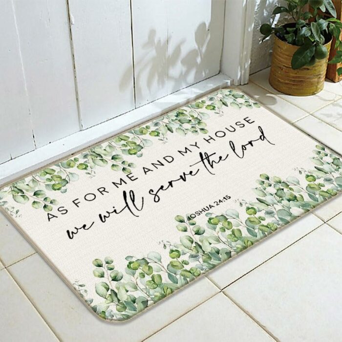 As For Me And My House We Will Serve The Lord Door Mat,17"X30" Decorative Home Indoor Outdoor Front Porch Door Mat,Christian Eucalyptus Leaves We