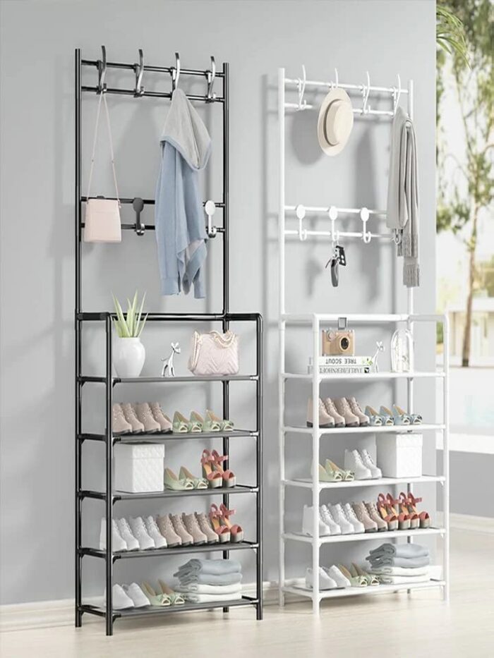 KAYKAI Standing Coat Hanger, Coat Rack with Shoe Storage, Independent with Shoe Storage Clothing Coat Hanger for the Entrance Bedroom Living Room
