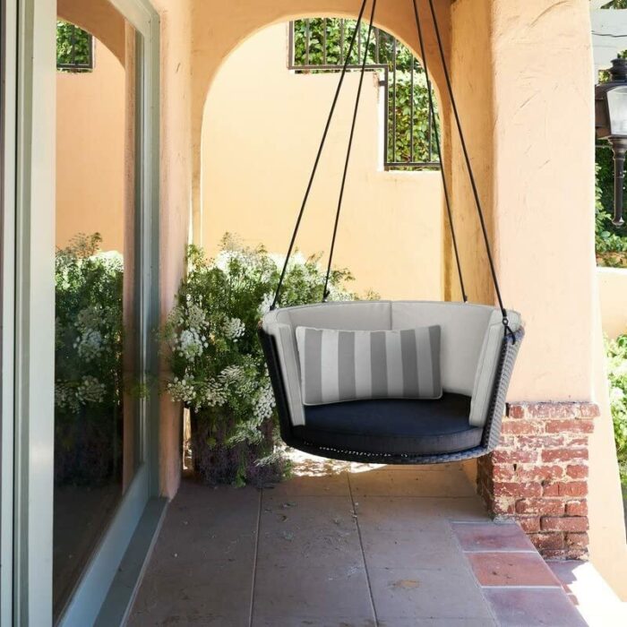 WALNUT Patio Garden Entrance Terrace Wicker/Rattan Porch Swing, Gray, Taupe (Color : B)