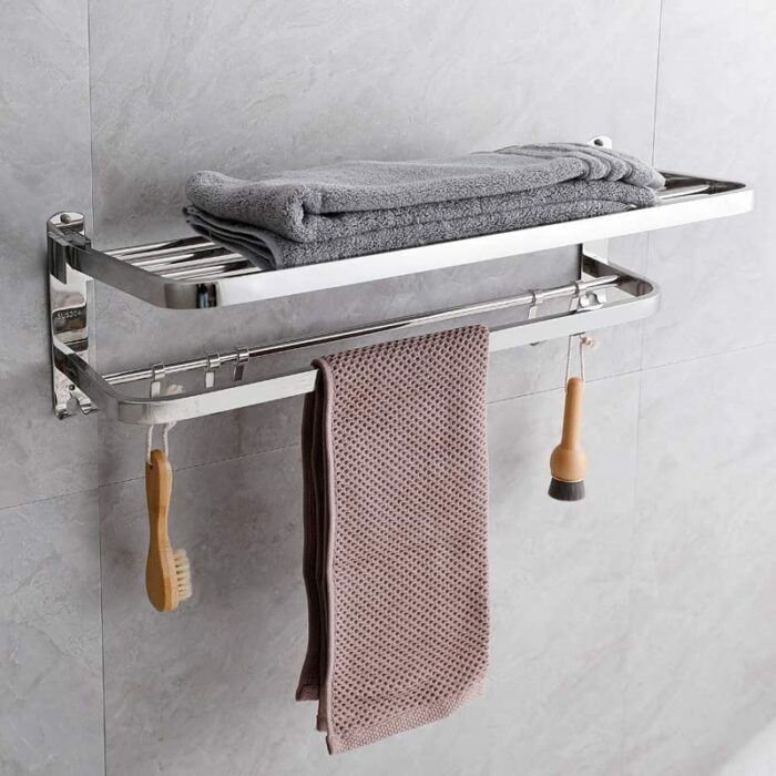 XMING Bathroom Towel Rack 304 Stainless Steel Towel Rack Bathroom Foldable Shelf Hotel Engineering Hanger