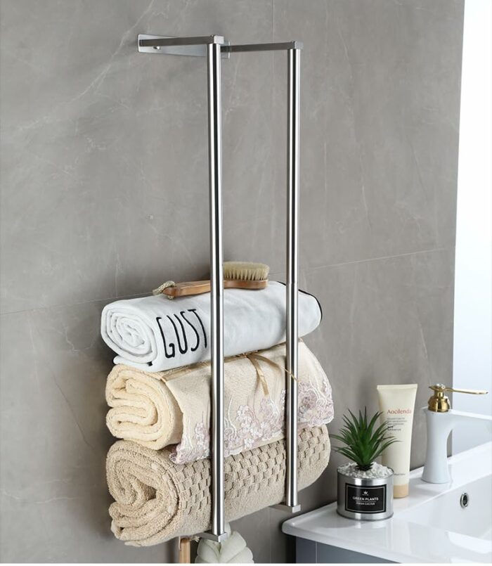 Towel Racks for Bathroom, Wall Mounted Towel Storage Holder, Stainless Steel Bathroom Towel Holder Can Hold 6 Bath Sheets for Bathe Towels and Ha
