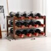 Felenny Wooden Rack 3 Tiers 12 Bottle Free Standing Storage Holder, Rack Cabinet Holder Display Shelf for Home Living Room, Pantry, Kitchen, Cabi