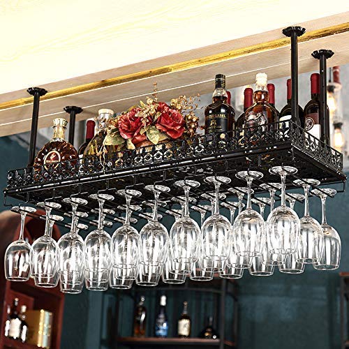 OUSIKA Wine Racks,Simple Style Iron Hanging Wine Glass Rack Hanging Wine Bottle Holder Bar Creative Wine Rack Ceiling Decoration Shelf for Bars,R