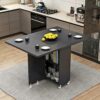 Drop Leaf Table, Folding Kitchen Table, Wooden Dining Table with 2 Storage Racks And Wheels, Space Saving Extendable Table for Kitchen/Living Roo