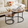 IBUYKE Round Nesting Table, Removable Set of 2 Coffee Tables, Stacking Sofa Side Table End Table, for Living Room, Bedroom, Office, Balcony, Apar