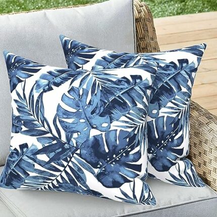 YELIKIT Outdoor Waterproof Pillow Covers 45x45, Decorative Pillow Covers Tropical Palm Throw Pillow Case Square Cushion Covers for Sofa Patio Cou