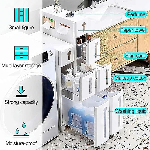 6in Skinny Bathroom Storage Cabinet, Plastic Storage Drawers with Drawer, Multiple Tiers Bathroom Storage Furniture Home Organizer Rack, for Livi