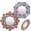 2 Packs DIY Diamond Painting Mirror Kits Mandala Shaped 5D Diamond Art Makeup Mirror Crystal Rhinestone Diamond Painting Craft Mirror for Beginne