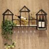 PIBM Wrought Iron Wine Rack Wall Hanging on the Racks Solid Wood Frame Cabinet Restaurant Glass Holder J1114, Black