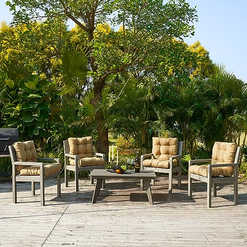 BLISSWALK Outdoor Chair Cushions, Tufted Outdoor Cushions Seat and Back, All Weather Patio Furniture Cushions,40" x20“,Khaki