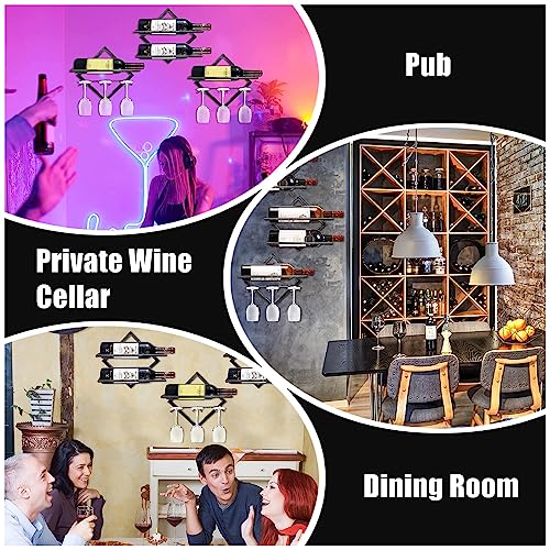 RHBLME 2 Set Metal Wine Glass Holder Wall Mounted, Upgrade Stemware Rack Collapsible Hanging Red Wine Racks Organizer with 3 Stem Glass Holders,