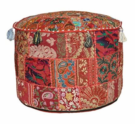 Beautiful Indian Traditional Home Decorative Ottoman Handmade and Patchwork Foot Stool Floor Cushion, 23 X 13 inches
