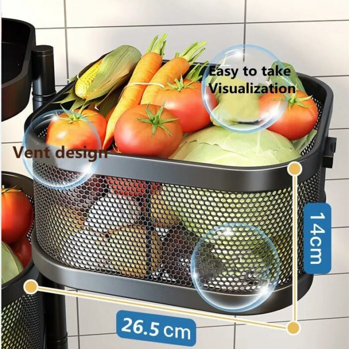 JJZXD Kitchen Multi-Layer Vegetable Fruit Trolley Shelf Floor Pulley Can Rotate Seasoning Bottle Sundry Organizer Rack