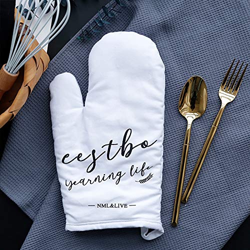 ALREMO HUANGXING - Oven Gloves, Heat Resistant Kitchen Oven Mitts, Letter Pattern, Heat Resistant Non-Slip Gloves Cotton Baking Insulation Gloves