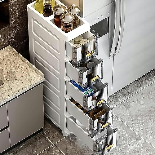 Bathroom Floor Cabinet with Drawers, Large Capacity Slim Toilet Paper Storage Cabinet with Plastic Clear Drawers 18cm Upgrade Storage Tower Vanit