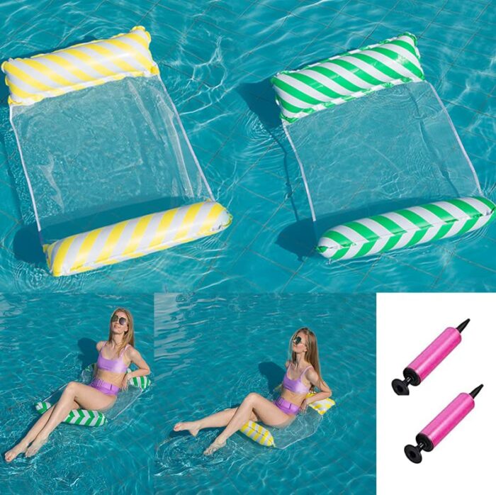 2 Pack Inflatable Pool Floats Hammock, 4-in-1 Multi-Purpose Inflatable Hammock with a Manual Air Pump, Premium Swimming Pool Float Hammock Lounge