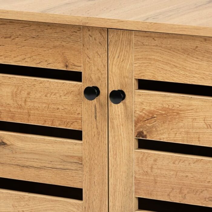 TJLSS Wood 2-Door Shoe Storage Cabinet Entrance Shoe Cabinet Oak Finished Wooden Door Shoe Cabinet Foyer