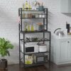 YMYNY Kitchen Baker's Rack, Microwave Oven Stand with Storage Shelves, Industrial Coffee Bar Station, with Adjustable Wine Holders and 12 S-Hooks